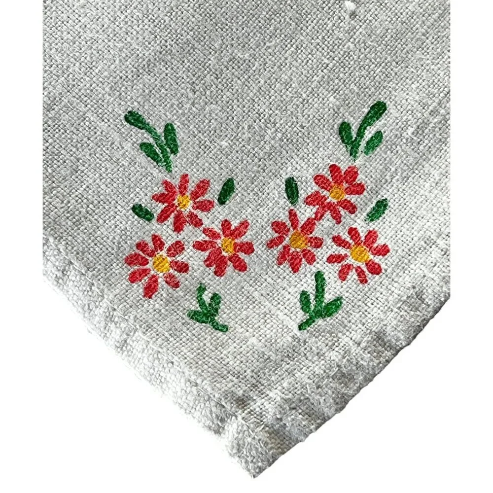 Set Of 8 Cream Cotton Linen Blend Hand-Painted Floral Napkins